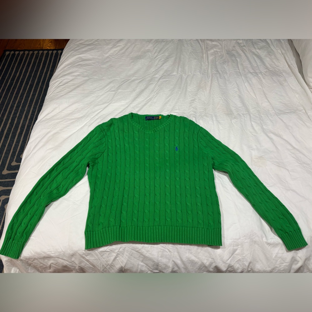 Ralph Lauren Bright Green Cable-Knit Crewneck Sweater